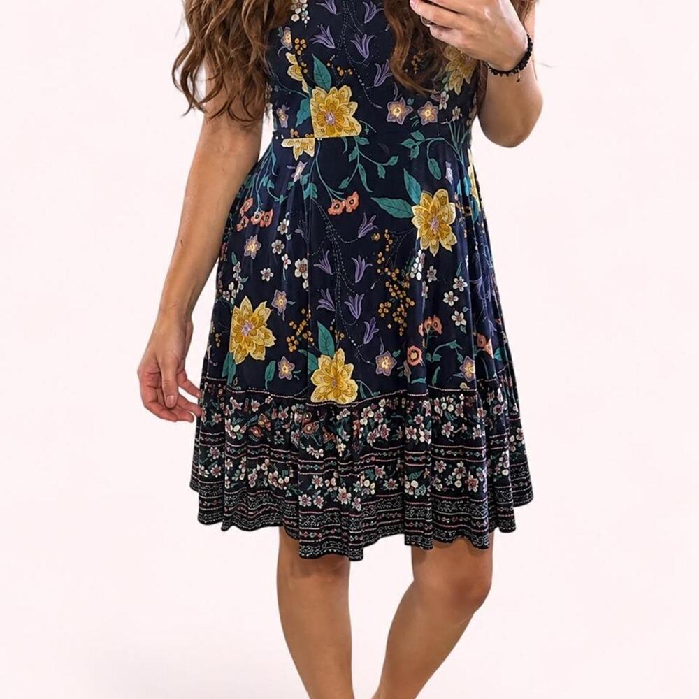 Navy floral dress with yellow